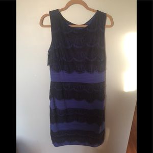Black and royal blue mixed lace dress